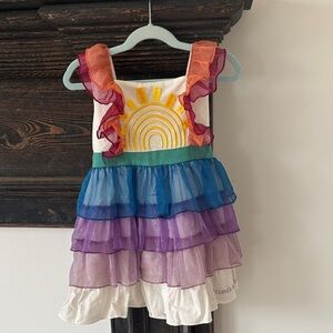 Colorful Rainbow Sun Ruffle Dress